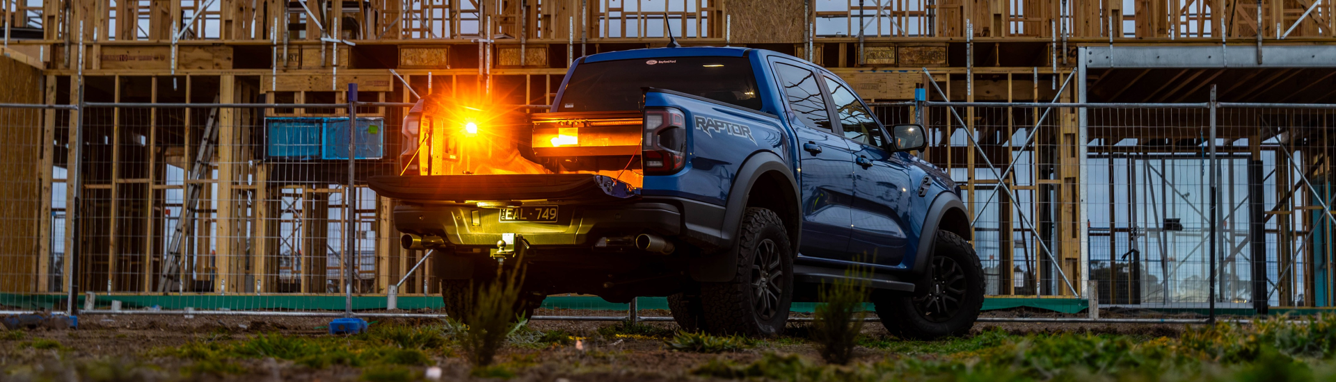 Ranger Raptor lit up with Dexon LED tub light in amber mode.