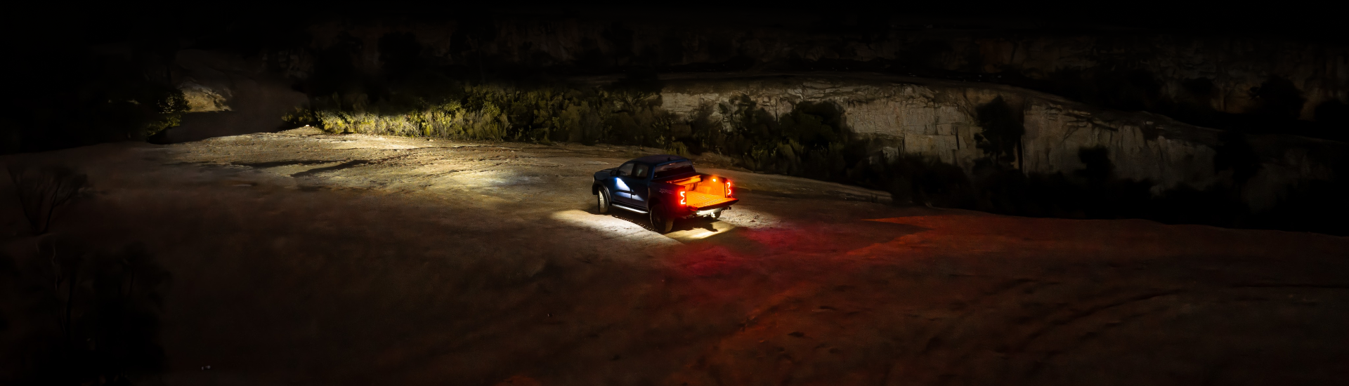 Ranger lit up with Dexon LED tub light in amber mode.